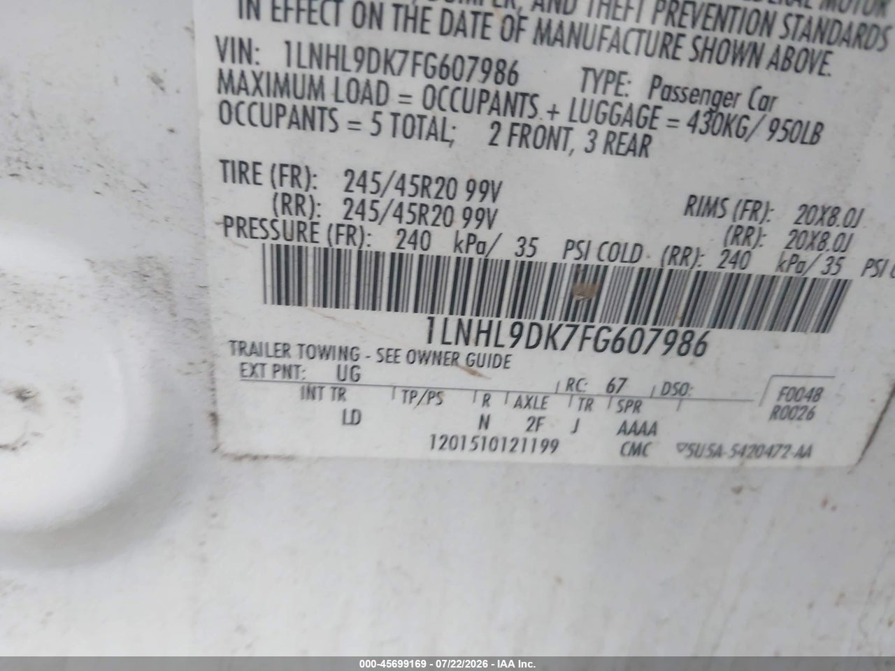 1LNHL9DK7FG****** · 2015 LINCOLN MKS   · 9/11