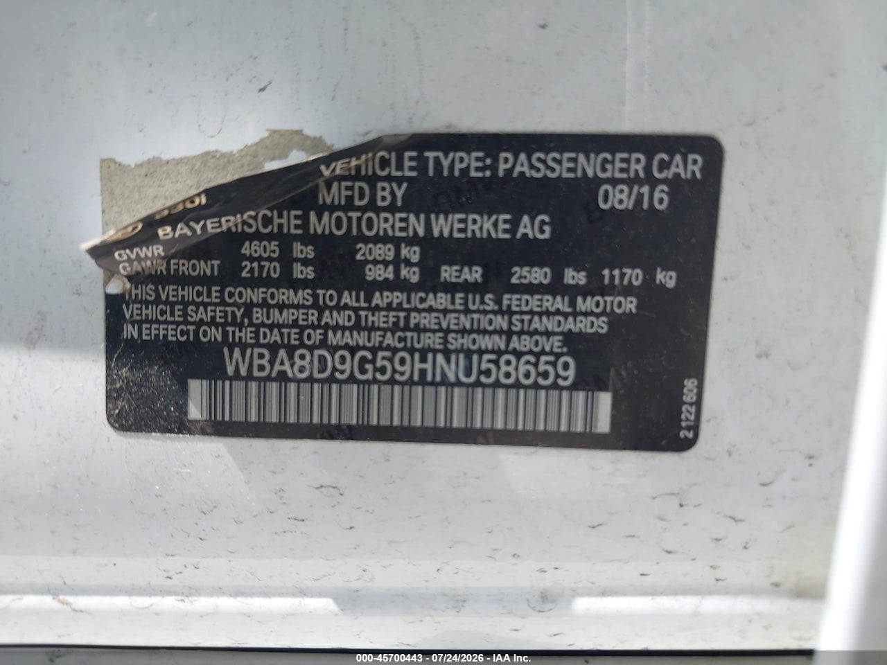 WBA8D9G59HN****** · 2017 BMW 330I XDRIVE · 9/11
