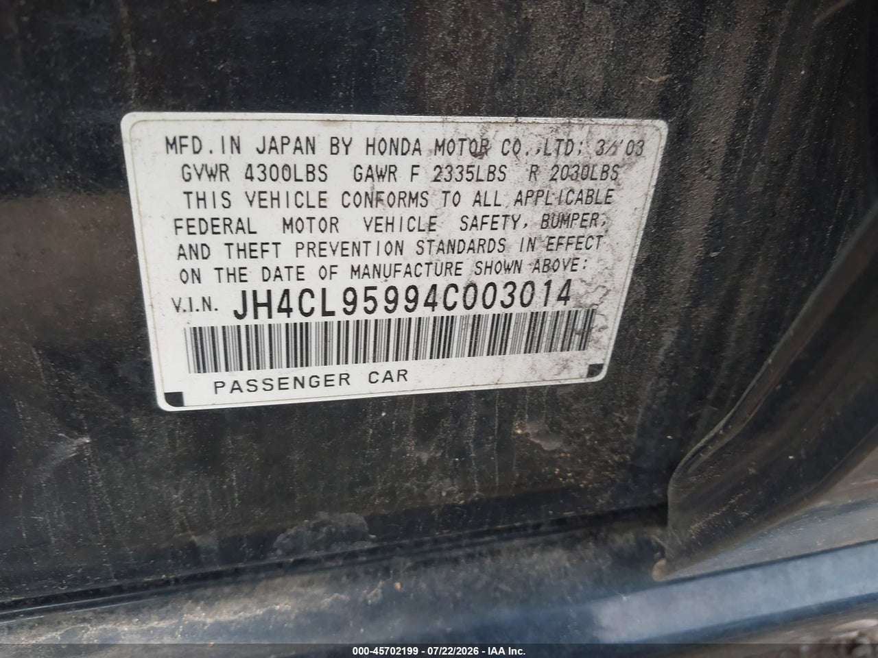 JH4CL95994C****** · 2004 ACURA TSX   · 9/10