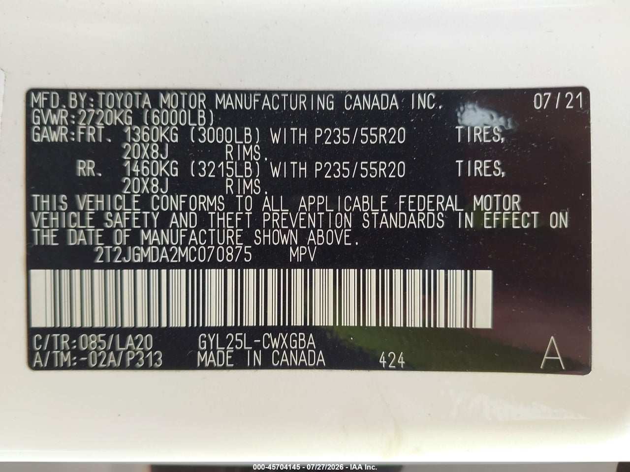 2T2JGMDA2MC****** · 2021 LEXUS RX 450H   · 9/10