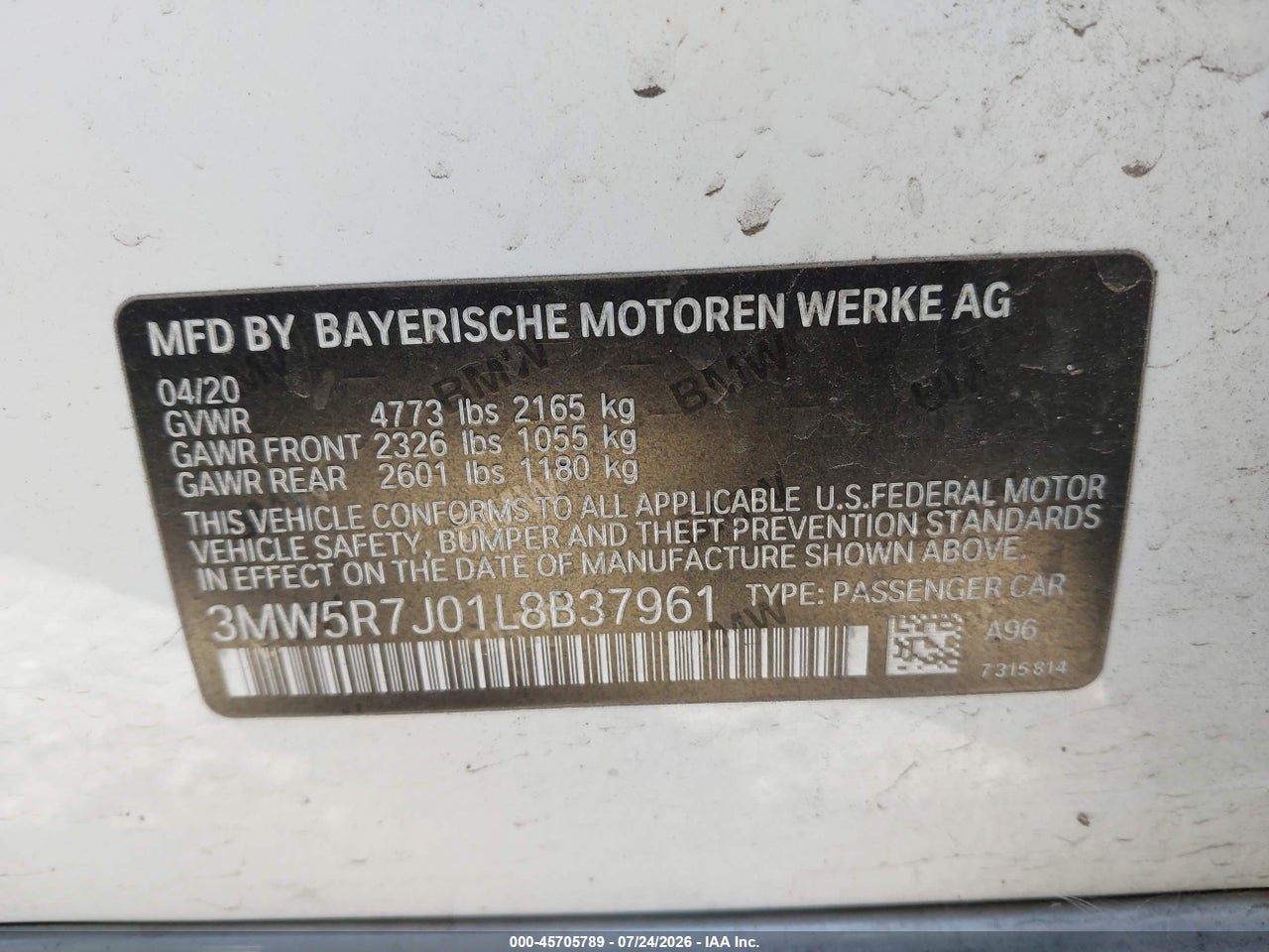 3MW5R7J01L8****** · 2020 BMW 330I XDRIVE · 9/11