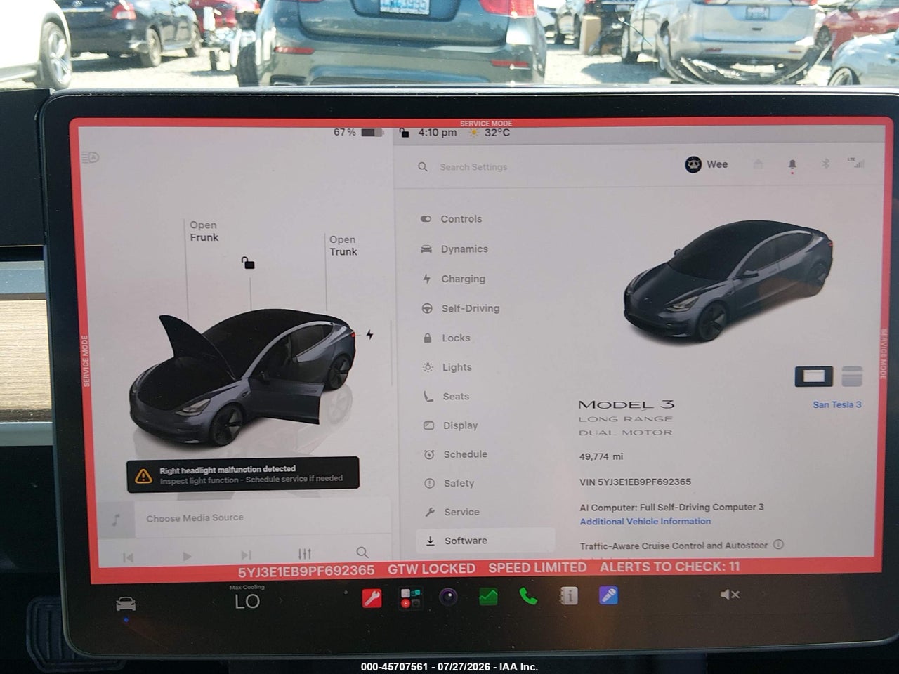 5YJ3E1EB9PF****** · 2023 TESLA MODEL 3 LONG RANGE DUAL MOTOR ALL-WHEEL DRIVE · 7/11