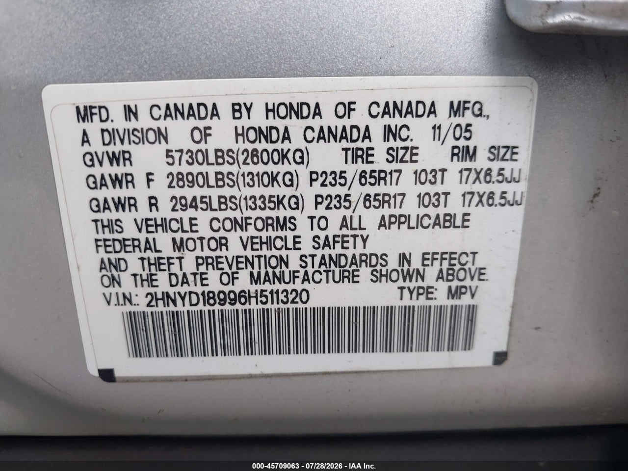 2HNYD18996H****** · 2006 ACURA MDX · 9/11