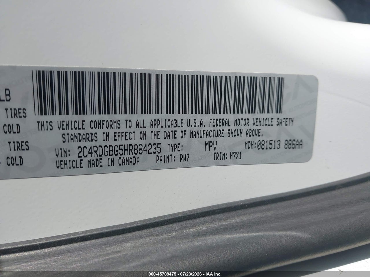 2C4RDGBG5HR****** · 2017 DODGE GRAND CARAVAN SE · 9/11