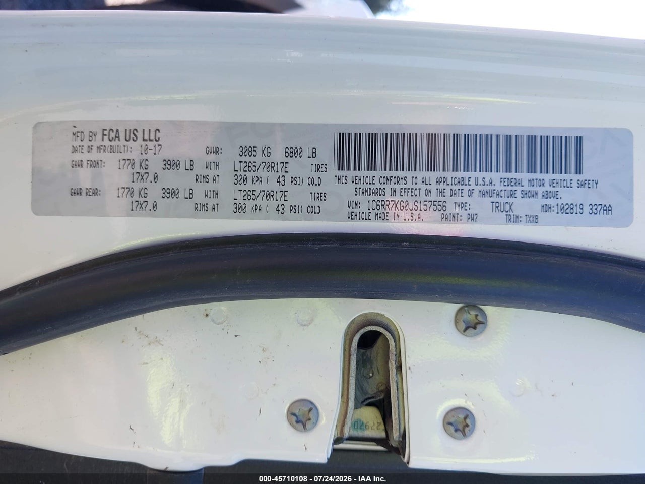 1C6RR7KG0JS****** · 2018 RAM 1500 · 9/11