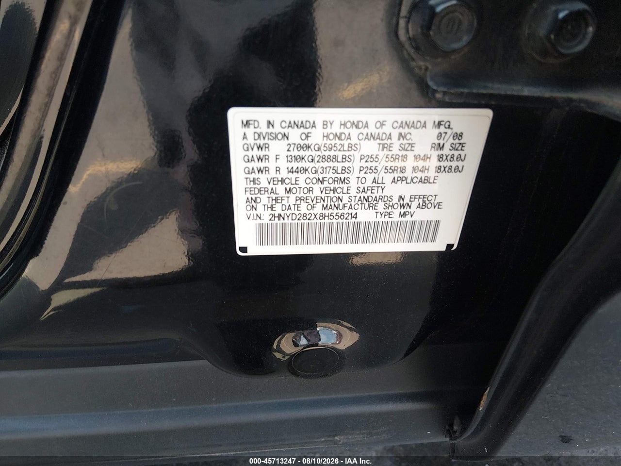 2HNYD282X8H****** · 2008 ACURA MDX   · 9/11
