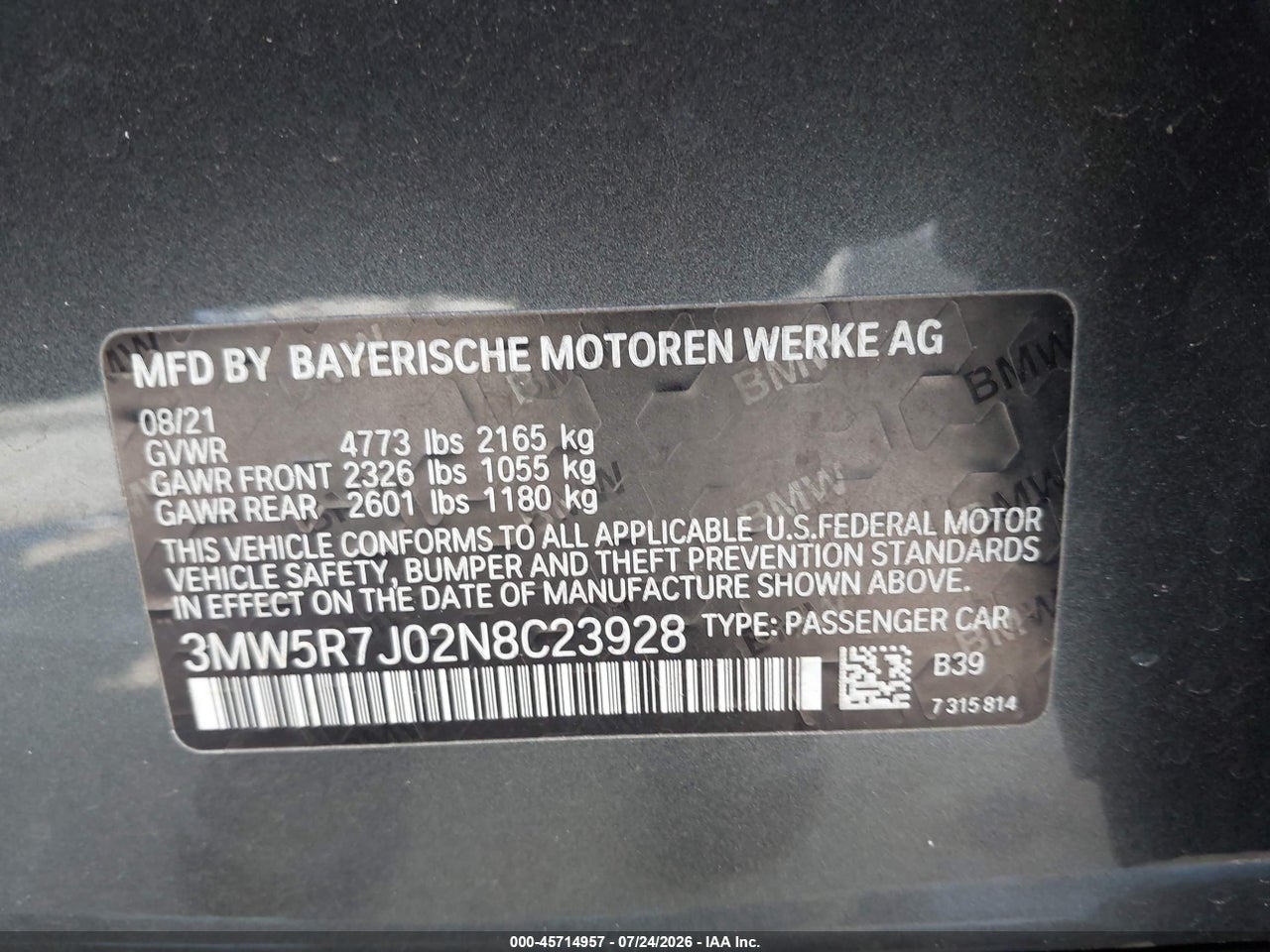 3MW5R7J02N8****** · 2022 BMW 330I XDRIVE · 9/11