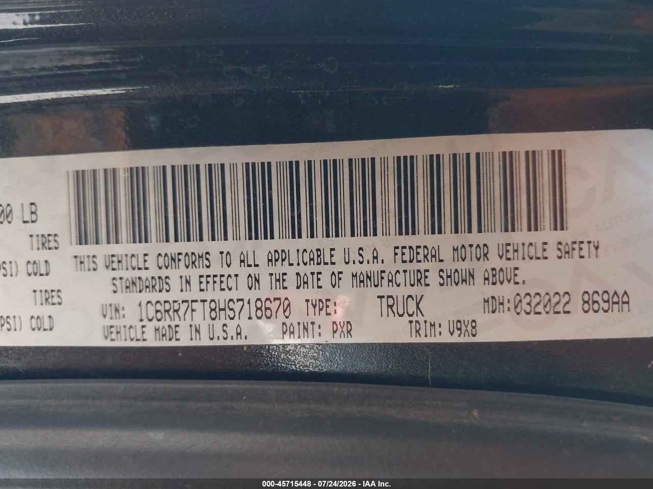 1C6RR7FT8HS****** · 2017 RAM 1500   · 9/10