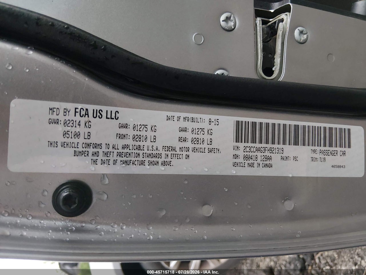 2C3CCAAG3FH****** · 2015 CHRYSLER 300 LIMITED · 9/11