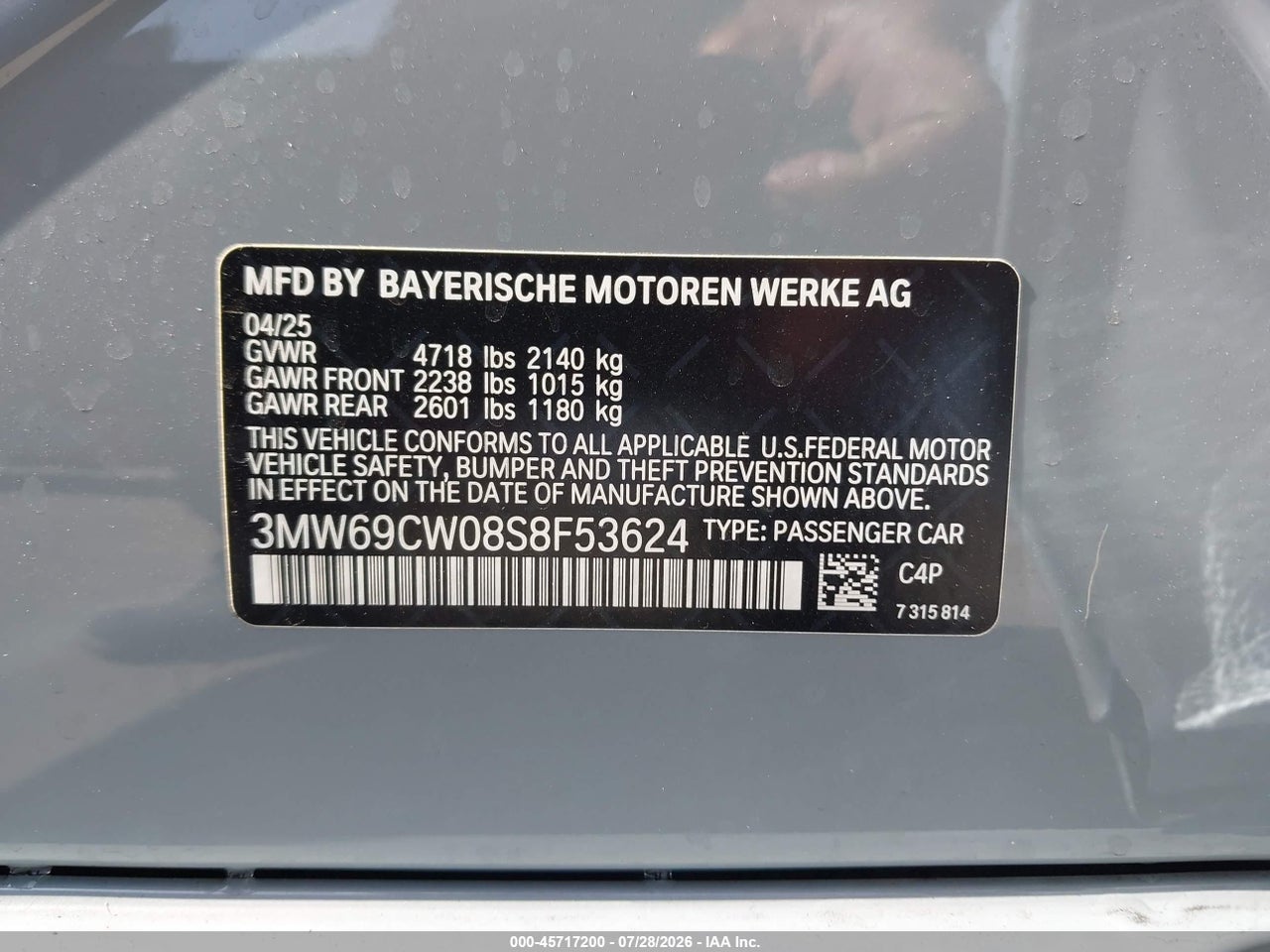 3MW69CW08S8****** · 2025 BMW 330I   · 9/11