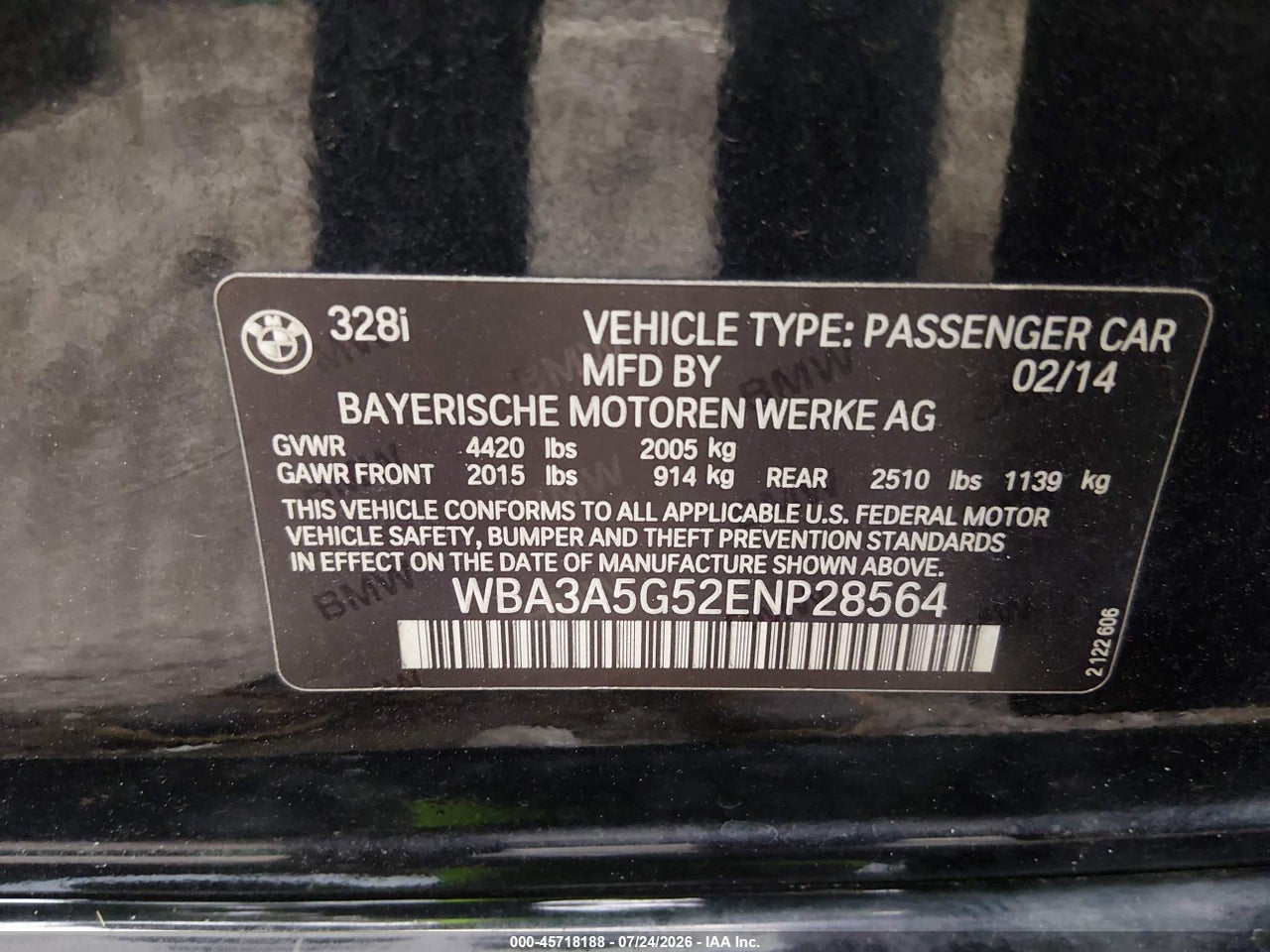 WBA3A5G52EN****** · 2014 BMW 328I   · 9/11