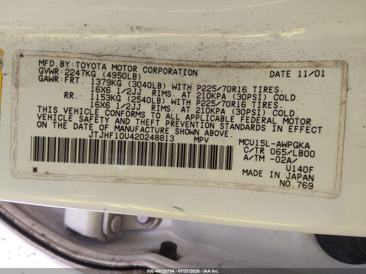 JTJHF10U420****** · 2002 LEXUS RX 300   · 9/11