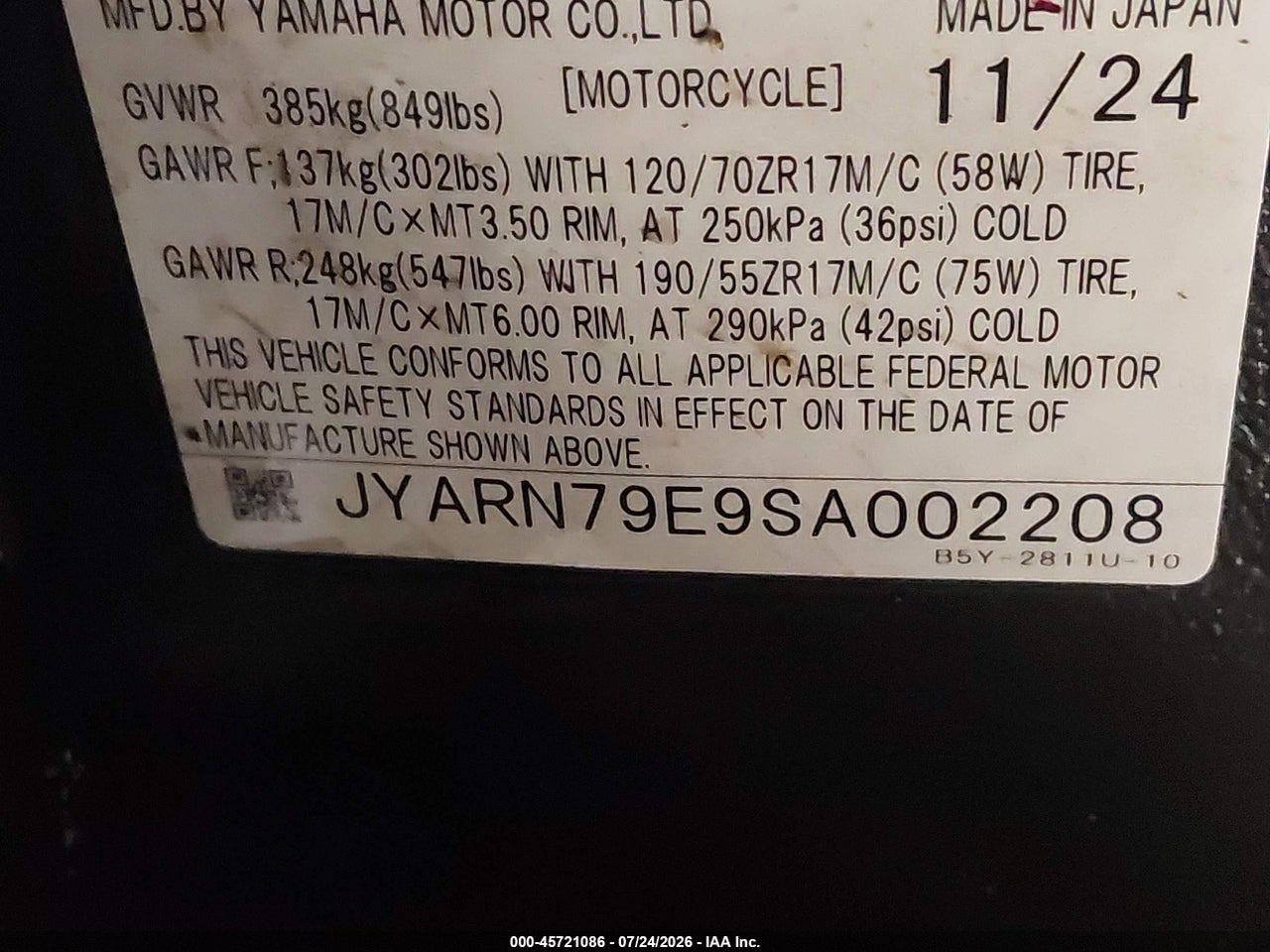 JYARN79E9SA****** · 2025 YAMAHA MTN1000   · 10/11