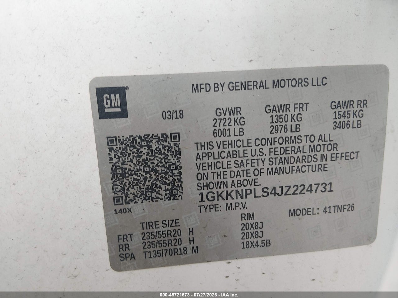 1GKKNPLS4JZ****** · 2018 GMC ACADIA DENALI · 9/11