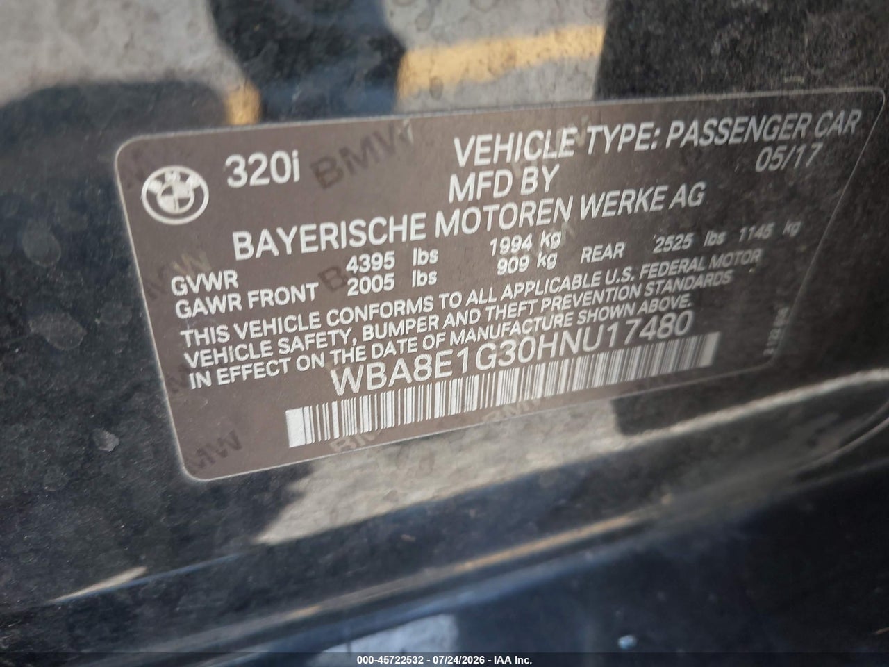 WBA8E1G30HN****** · 2017 BMW 320I   · 9/10