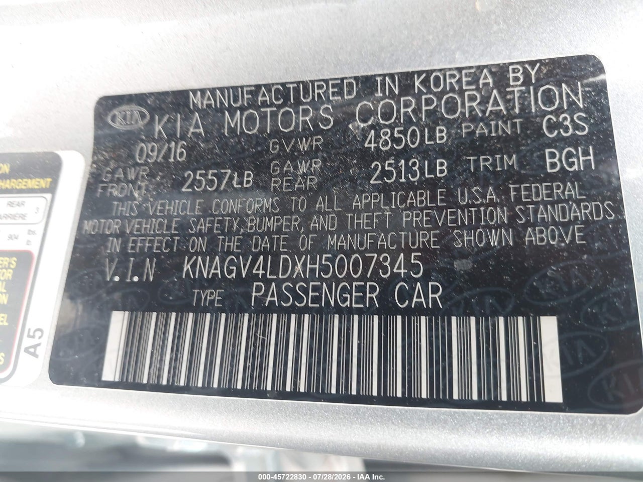 KNAGV4LDXH5****** · 2017 KIA OPTIMA PLUG-IN HYBRID EX · 9/11