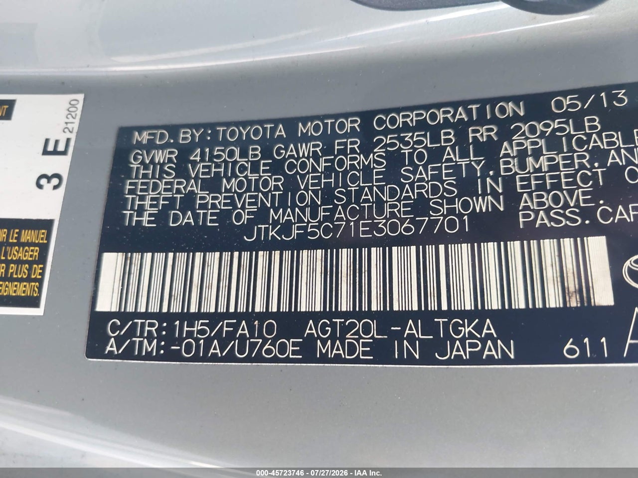 JTKJF5C71E3****** · 2014 SCION TC   · 9/11