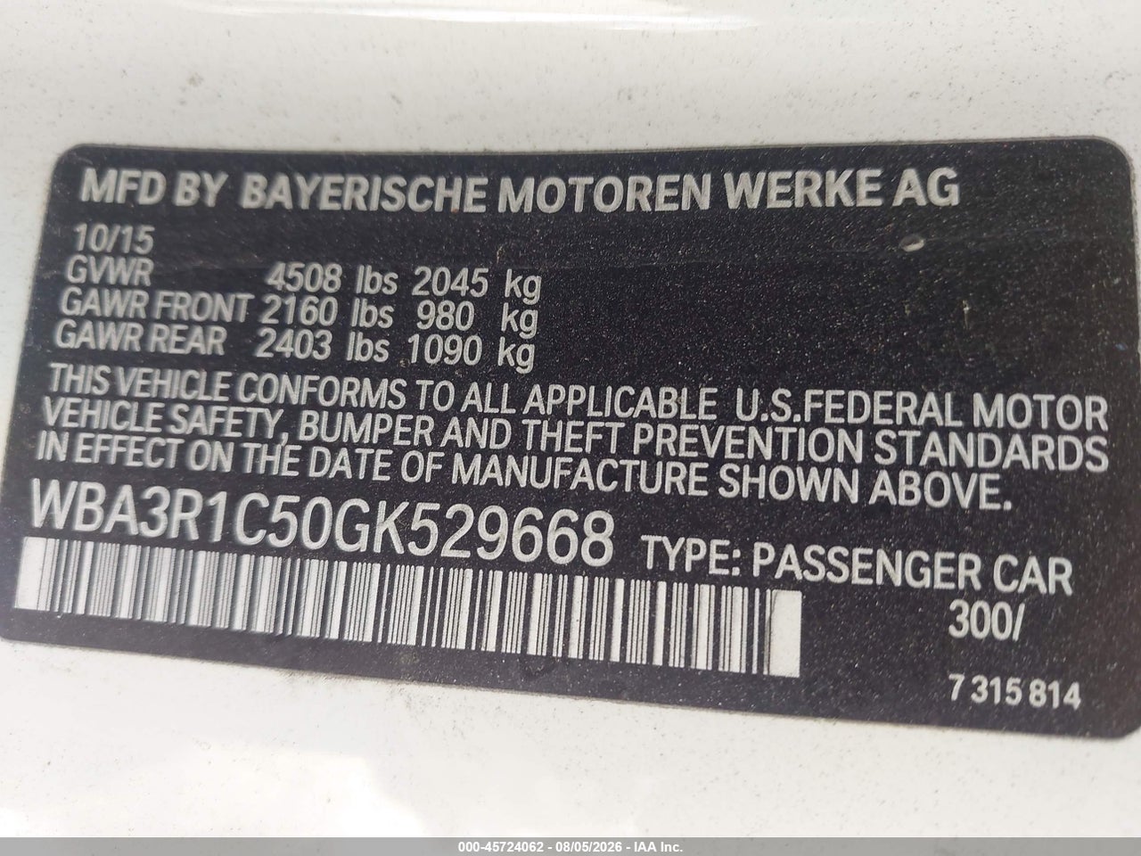 WBA3R1C50GK****** · 2016 BMW 435I   · 9/11