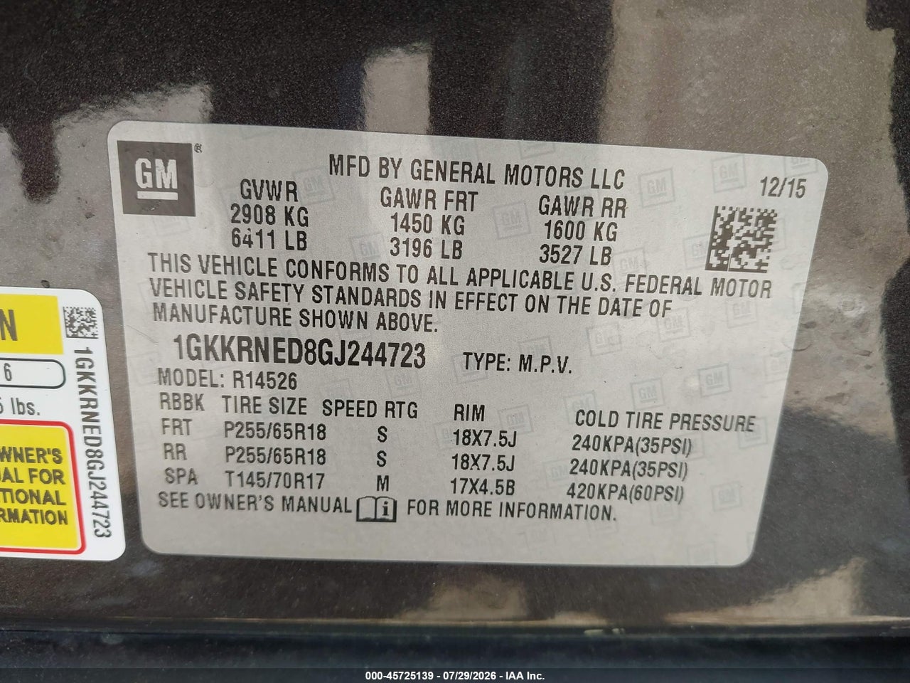 1GKKRNED8GJ****** · 2016 GMC ACADIA SLE-1 · 9/11