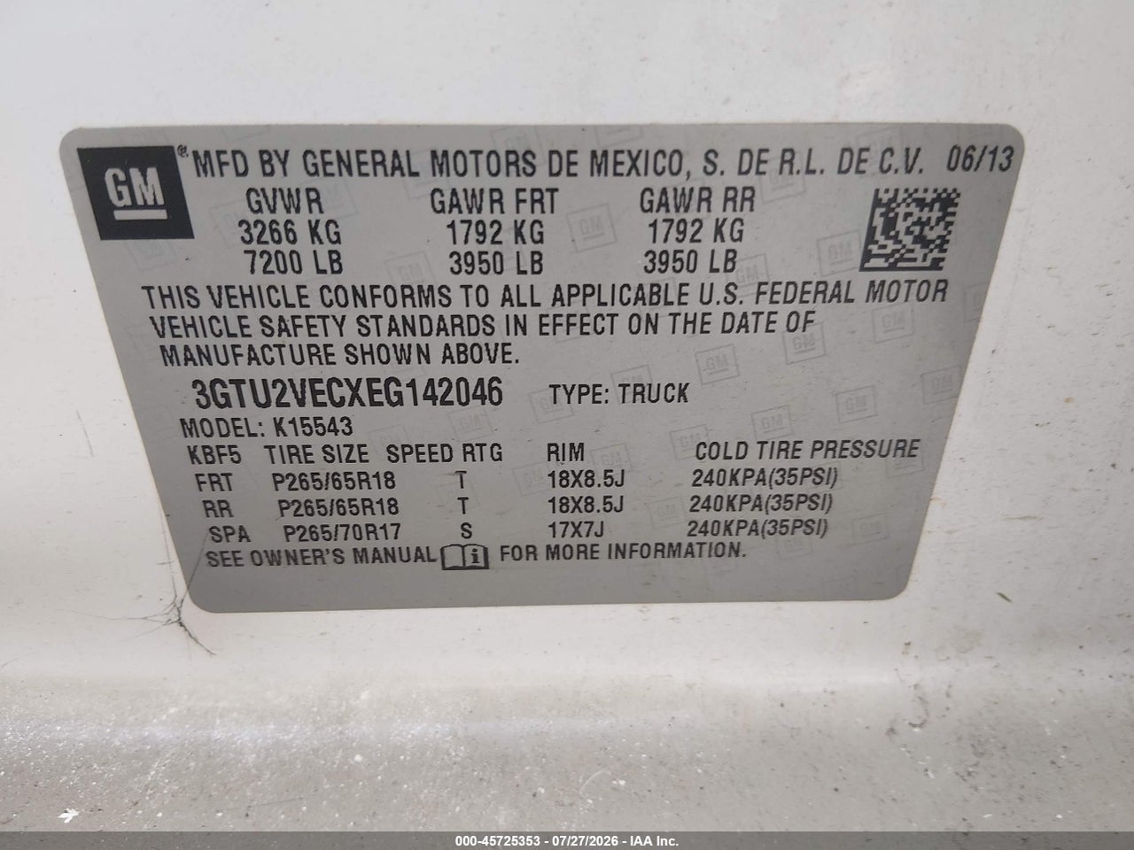 3GTU2VECXEG****** · 2014 GMC SIERRA 1500 SLT · 9/10