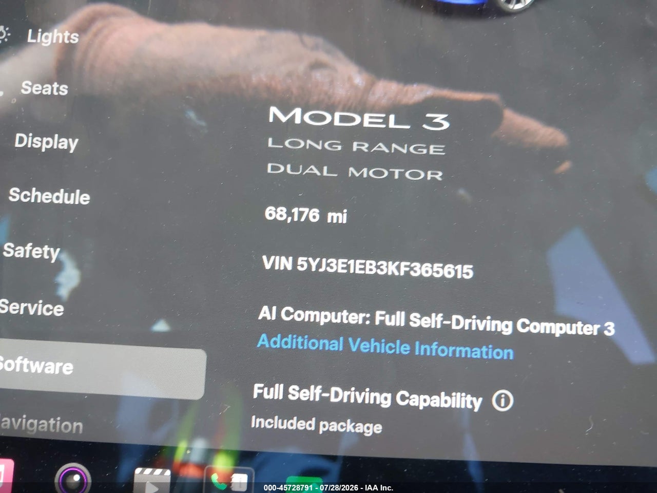 5YJ3E1EB3KF****** · 2019 TESLA MODEL 3 LONG RANGE/PERFORMANCE · 7/11