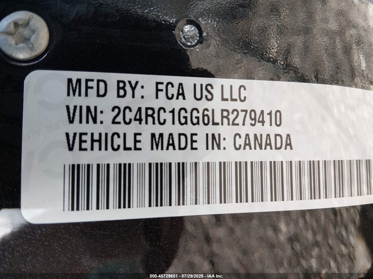 2C4RC1GG6LR****** · 2020 CHRYSLER PACIFICA LIMITED · 9/11
