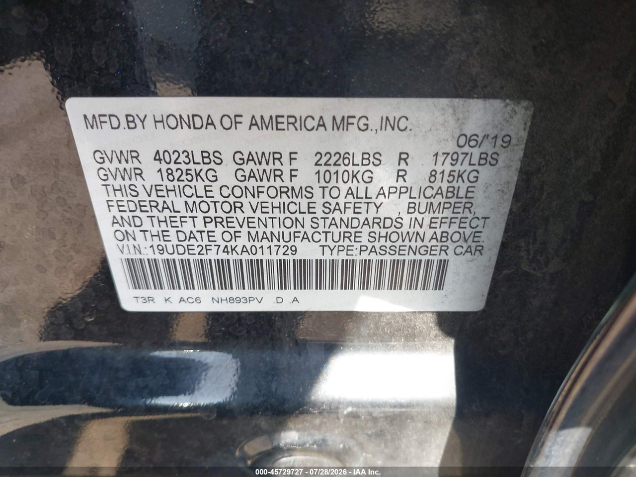 19UDE2F74KA****** · 2019 ACURA ILX PREMIUM PACKAGE/TECHNOLOGY PACKAGE · 9/11