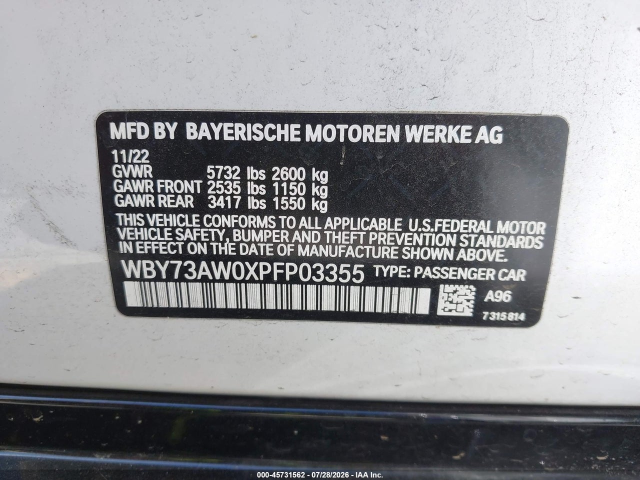 WBY73AW0XPF****** · 2023 BMW I4 EDRIVE40 · 9/11