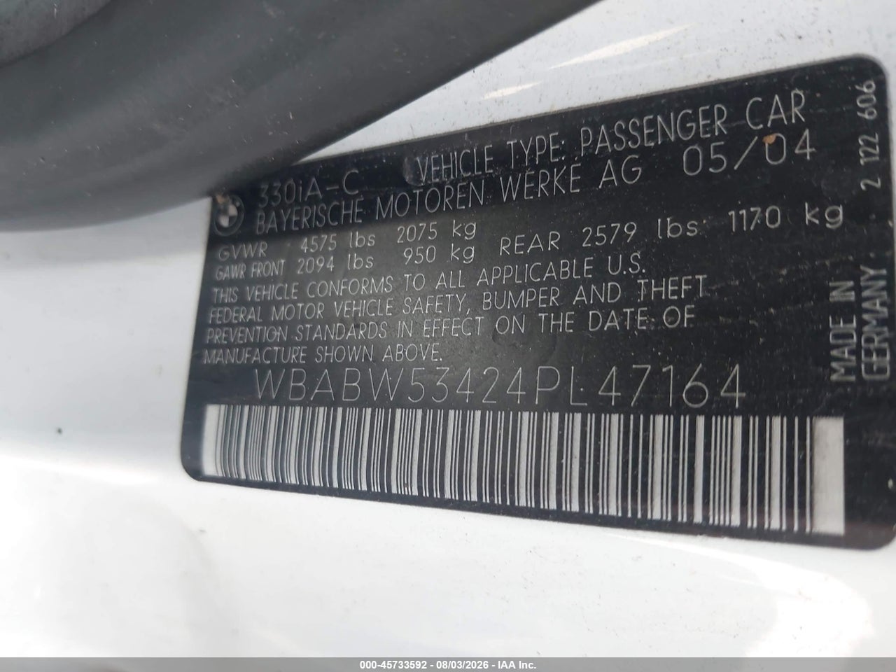 WBABW53424P****** · 2004 BMW 330CI   · 9/11