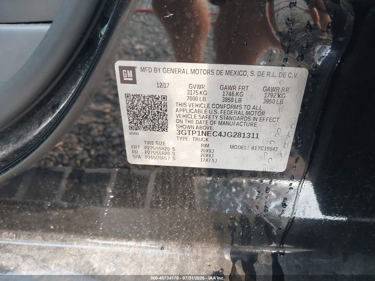 3GTP1NEC4JG****** · 2018 GMC SIERRA 1500 SLT · 9/11