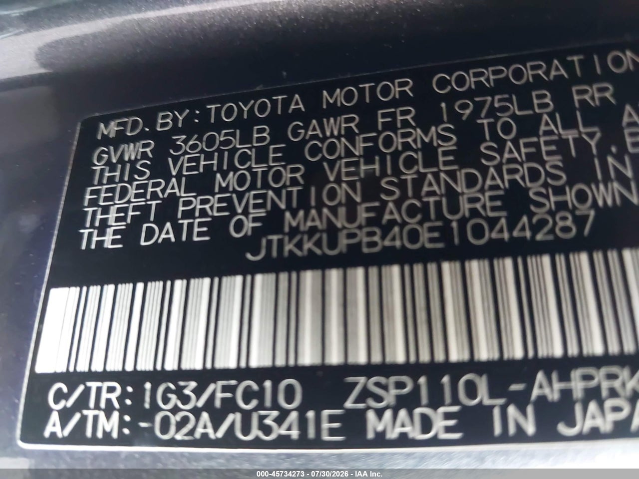 JTKKUPB40E1****** · 2014 SCION XD   · 9/11