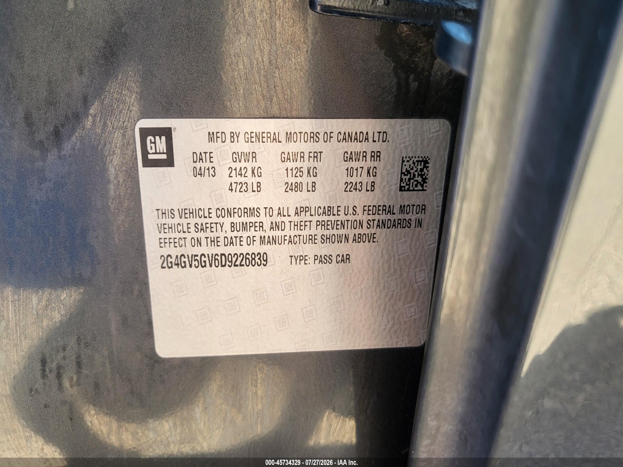 2G4GV5GV6D9****** · 2013 BUICK REGAL GS · 9/11