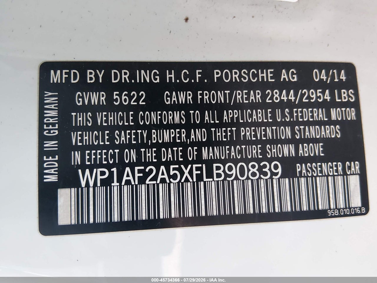 WP1AF2A5XFL****** · 2015 PORSCHE MACAN TURBO · 9/11