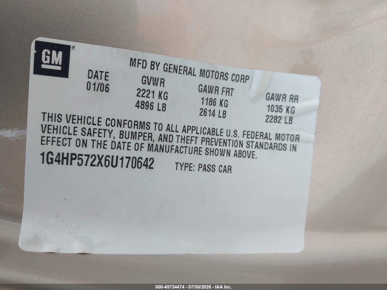 1G4HP572X6U****** · 2006 BUICK LUCERNE CX · 9/11