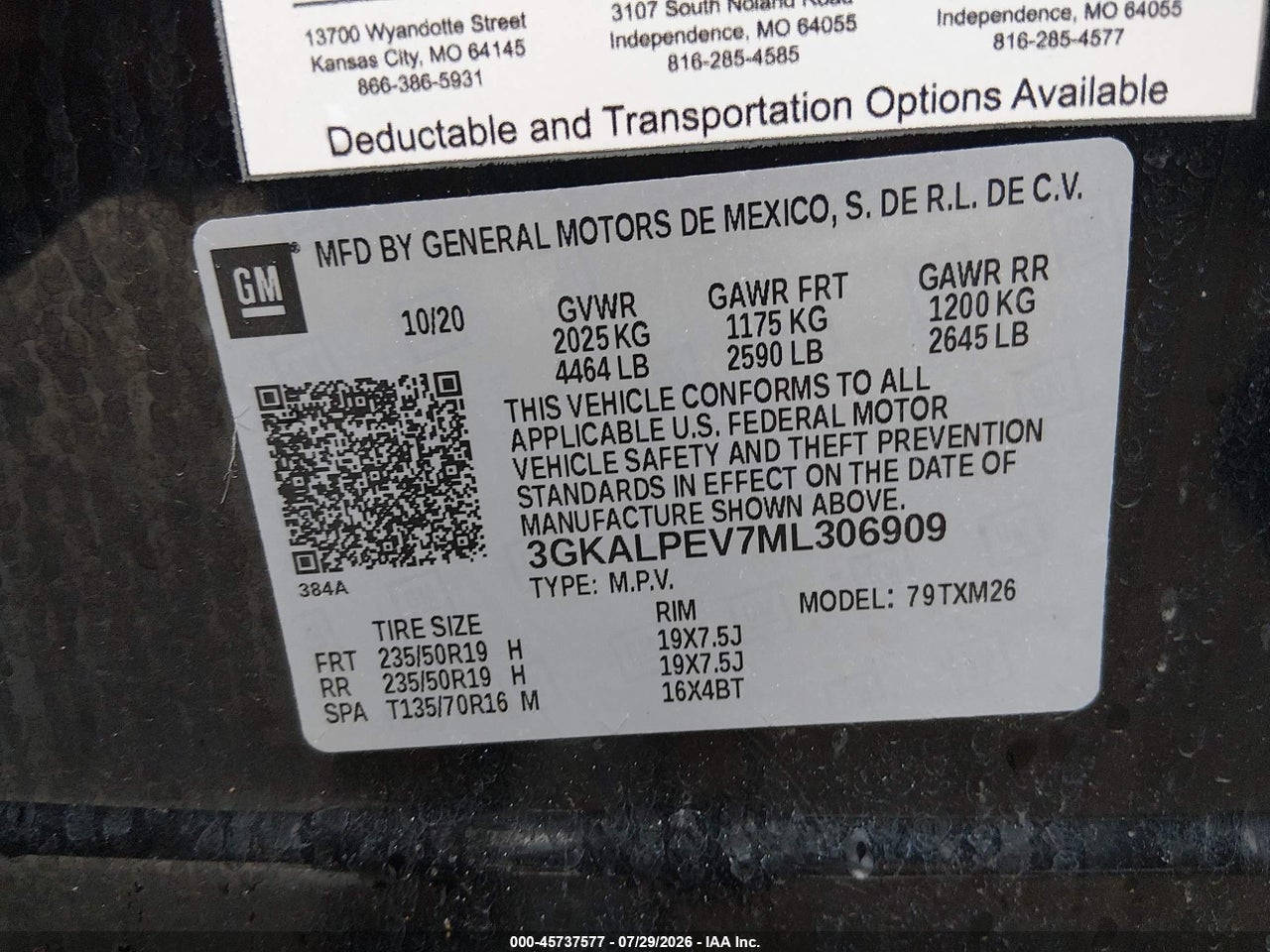 3GKALPEV7ML****** · 2021 GMC TERRAIN FWD SLT · 9/11
