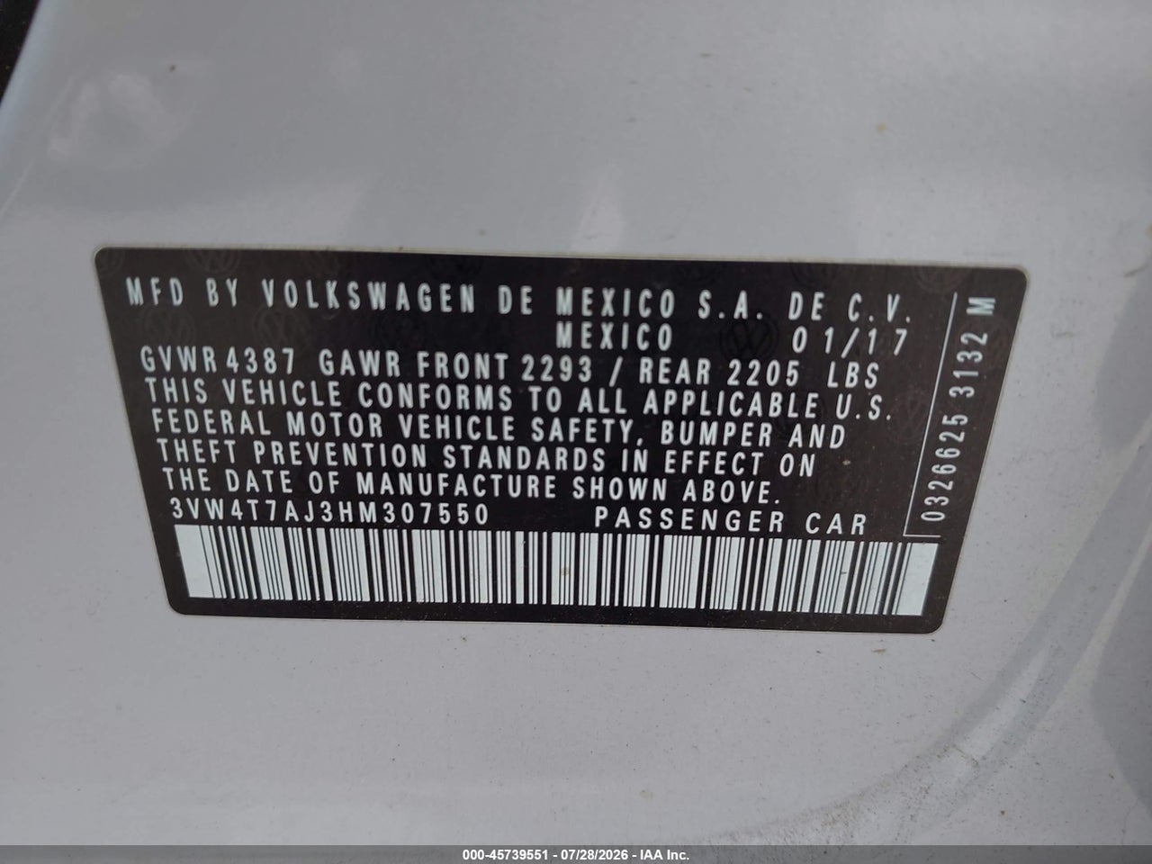 3VW4T7AJ3HM****** · 2017 VOLKSWAGEN JETTA GLI · 9/11