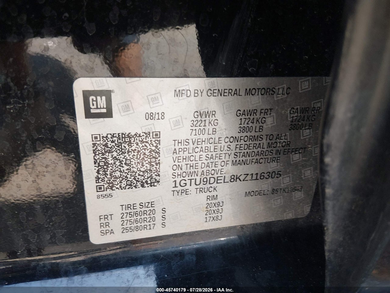 1GTU9DEL8KZ****** · 2019 GMC SIERRA 1500 SLT · 9/11