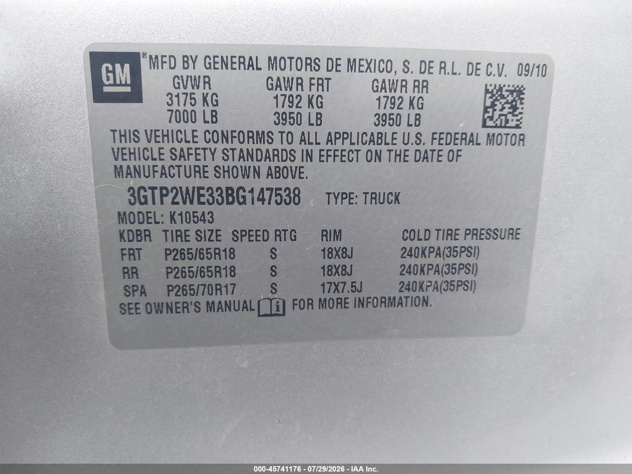 3GTP2WE33BG****** · 2011 GMC SIERRA 1500 SLT · 9/11