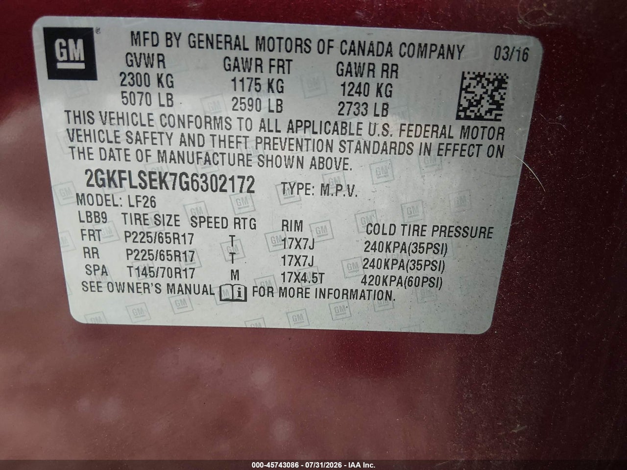 2GKFLSEK7G6****** · 2016 GMC TERRAIN SLE-1 · 9/11