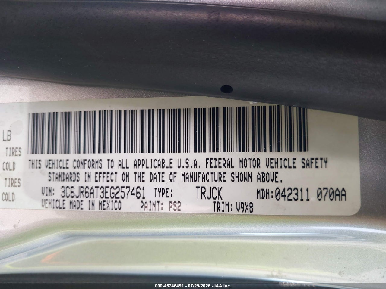 3C6JR6AT3EG****** · 2014 RAM 1500 EXPRESS · 9/11