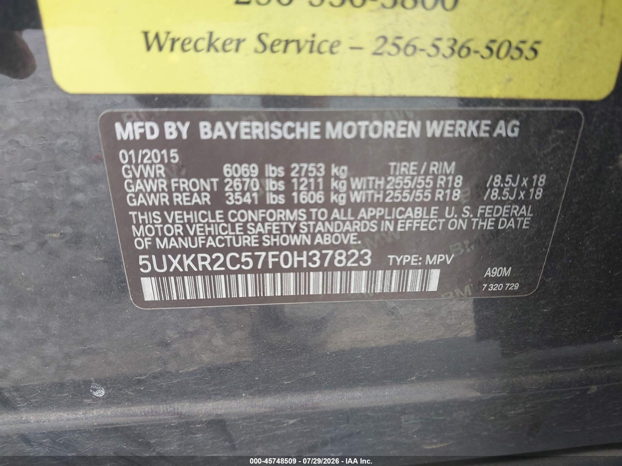 5UXKR2C57F0****** · 2015 BMW X5 SDRIVE35I · 9/11