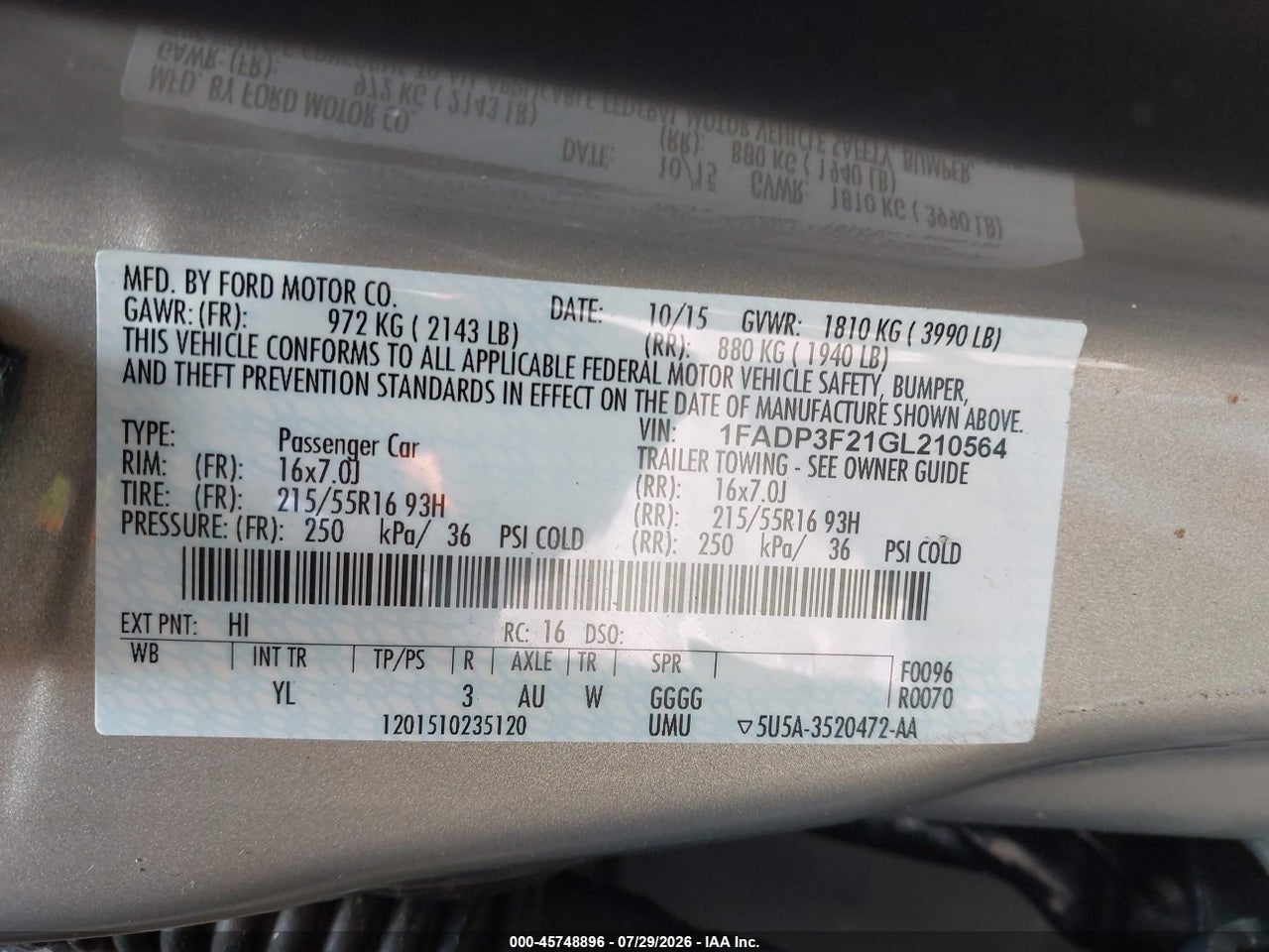 1FADP3F21GL****** · 2016 FORD FOCUS SE · 9/10
