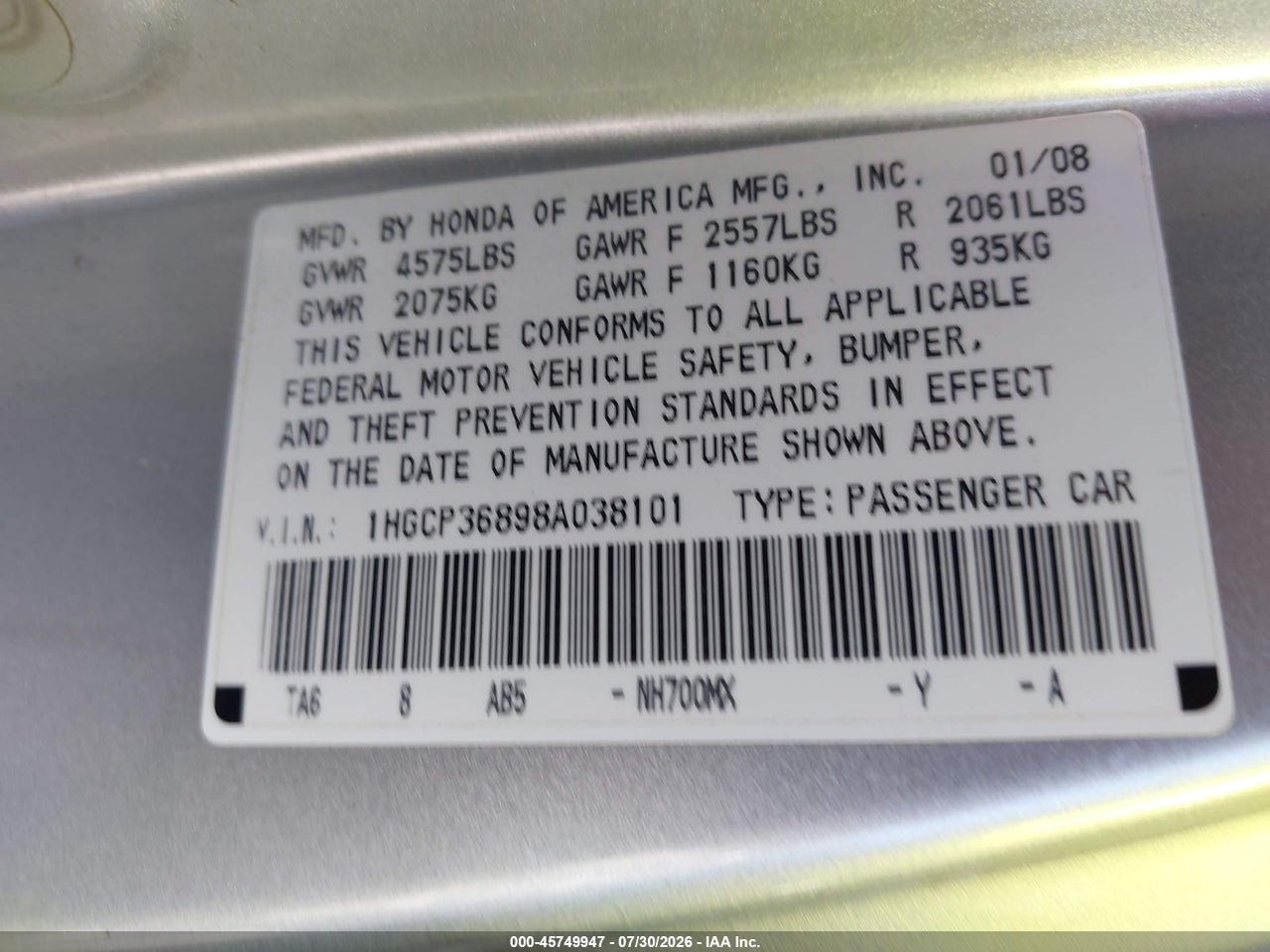 2008 HONDA ACCORD 3.5 EX-L · 9/11