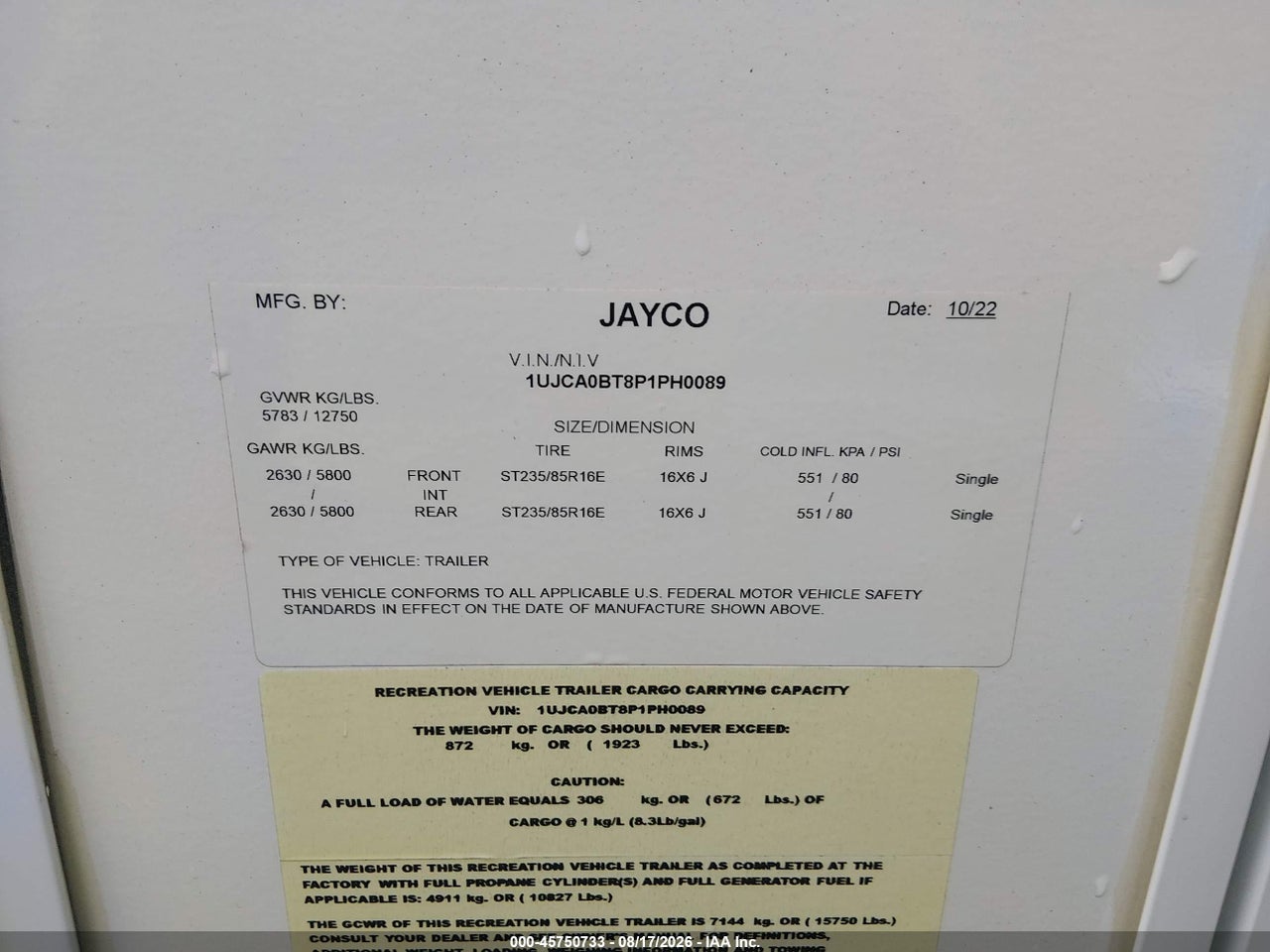 1UJCA0BT8P1****** · 2023 JAYCO EAGLE · 9/11