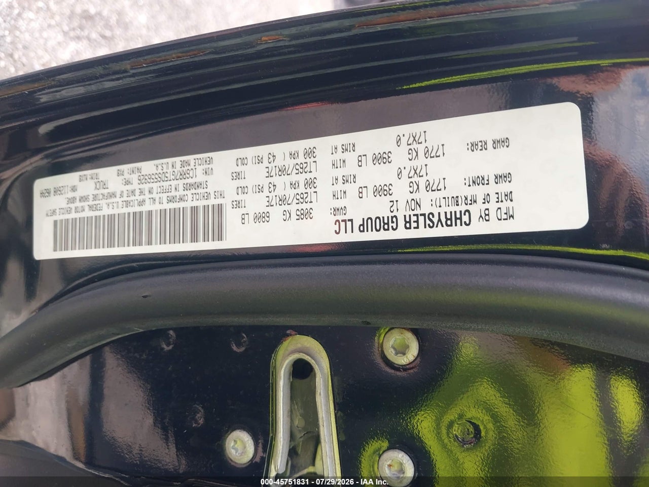 1C6RR7GT5DS****** · 2013 RAM 1500 OUTDOORSMAN · 9/11