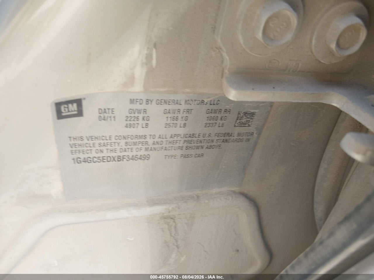 1G4GC5EDXBF****** · 2011 BUICK LACROSSE CXL · 9/10