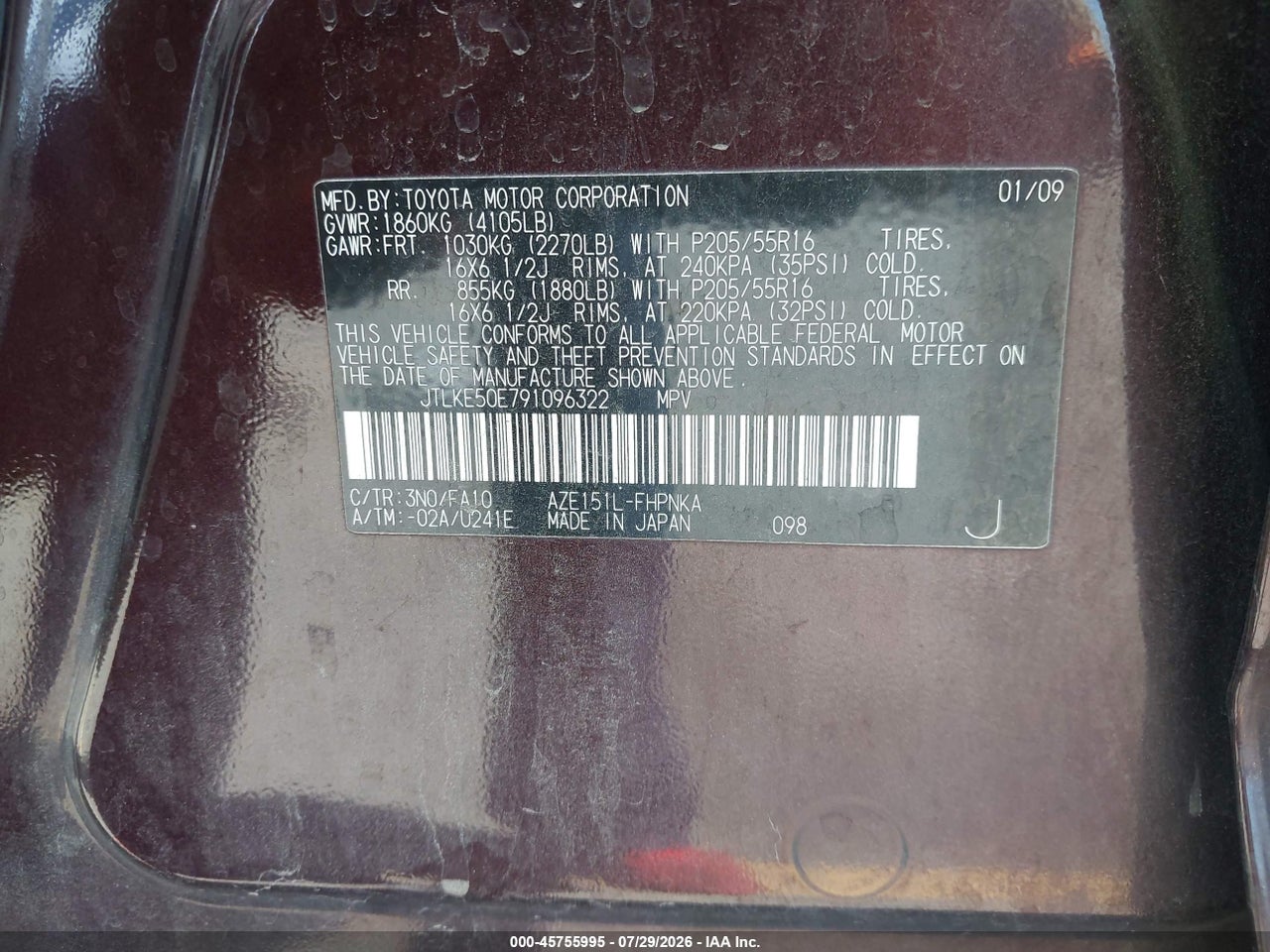 JTLKE50E791****** · 2009 SCION XB   · 9/11