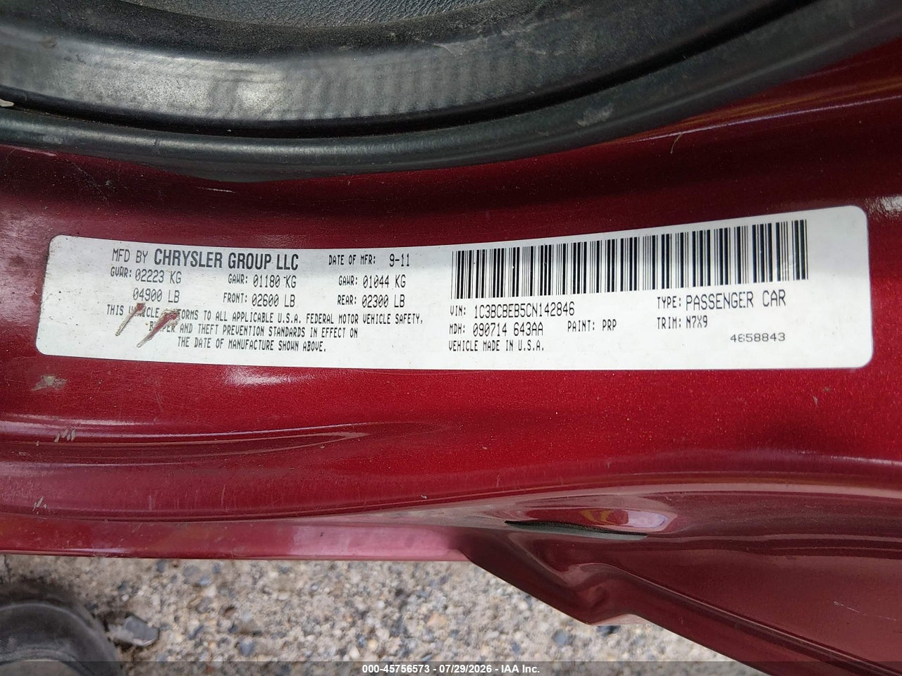 1C3BCBEB5CN****** · 2012 CHRYSLER 200 TOURING · 9/10