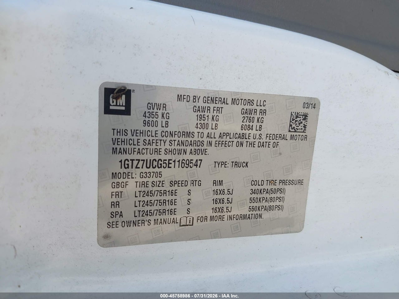 1GTZ7UCG5E1****** · 2014 GMC SAVANA 3500 WORK VAN · 9/11