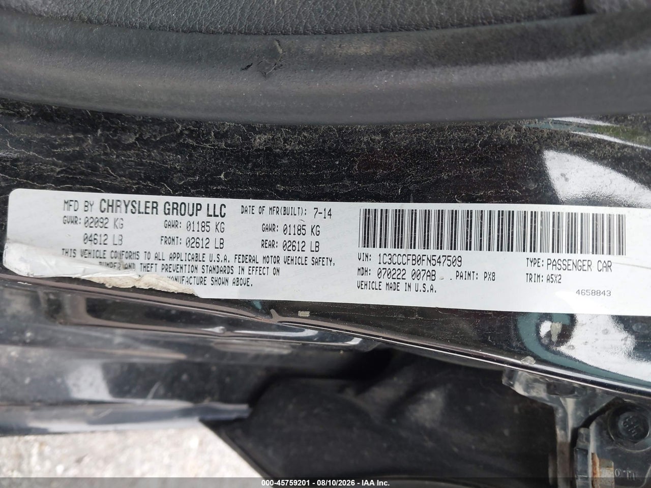 1C3CCCFB0FN****** · 2015 CHRYSLER 200 LX · 9/11